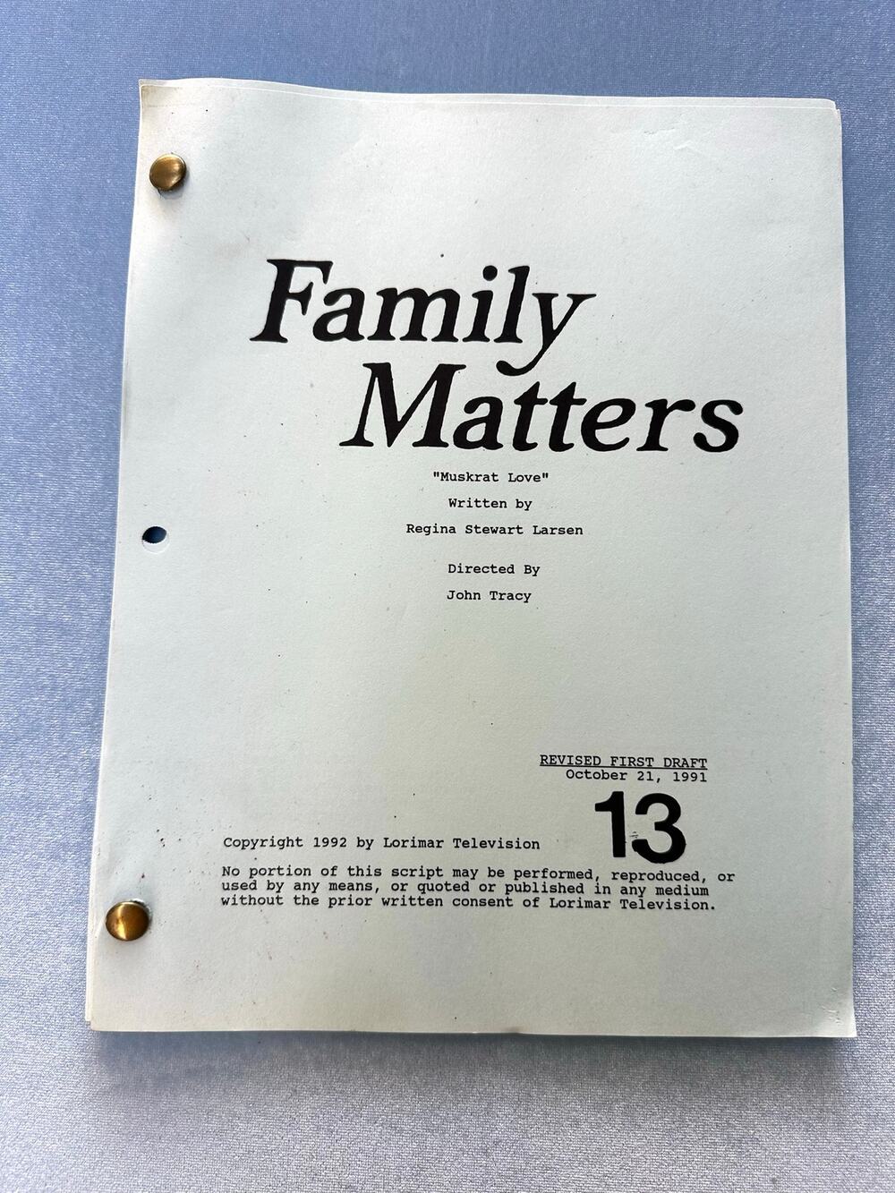 Family Matters TV Script "Muskrat Love" 1991 Revised First Draft Sitcom Vintage
